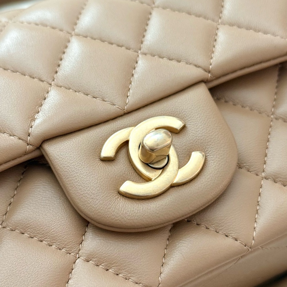 Authentic Chanel Mini Flap with Top Handle – Beige Lambskin & Gold Hardware NIB - Picture 8 of 12